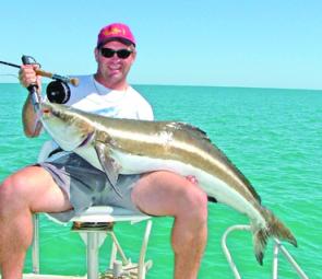 A run of big cobia appeared from nowhere in June. After a long fight this fish was landed on the 10 weight. 